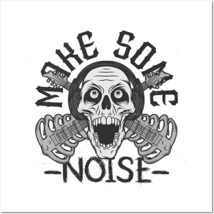 Skull With Headphone Noise Posters and Art